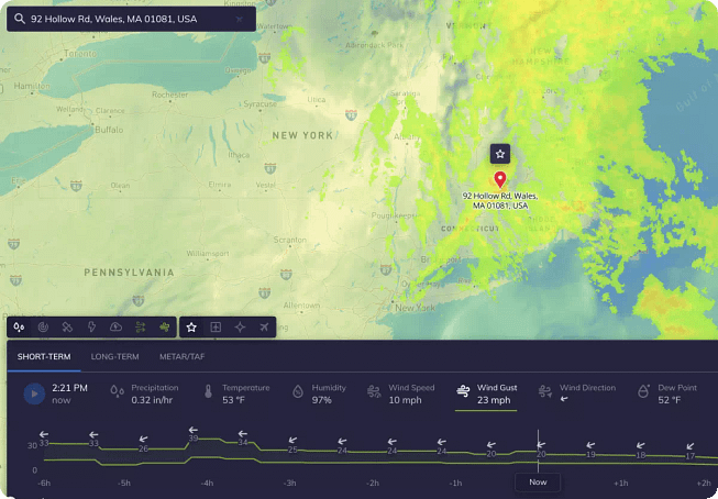 Tomorrow.io's Insights Dashboard shows wind gusts at the hyperlocal level.
